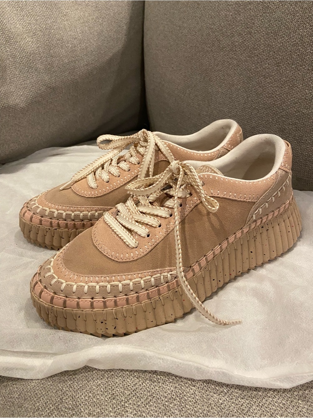 Chloe Nama Suede Pink Platform Lace-Up Sneakers